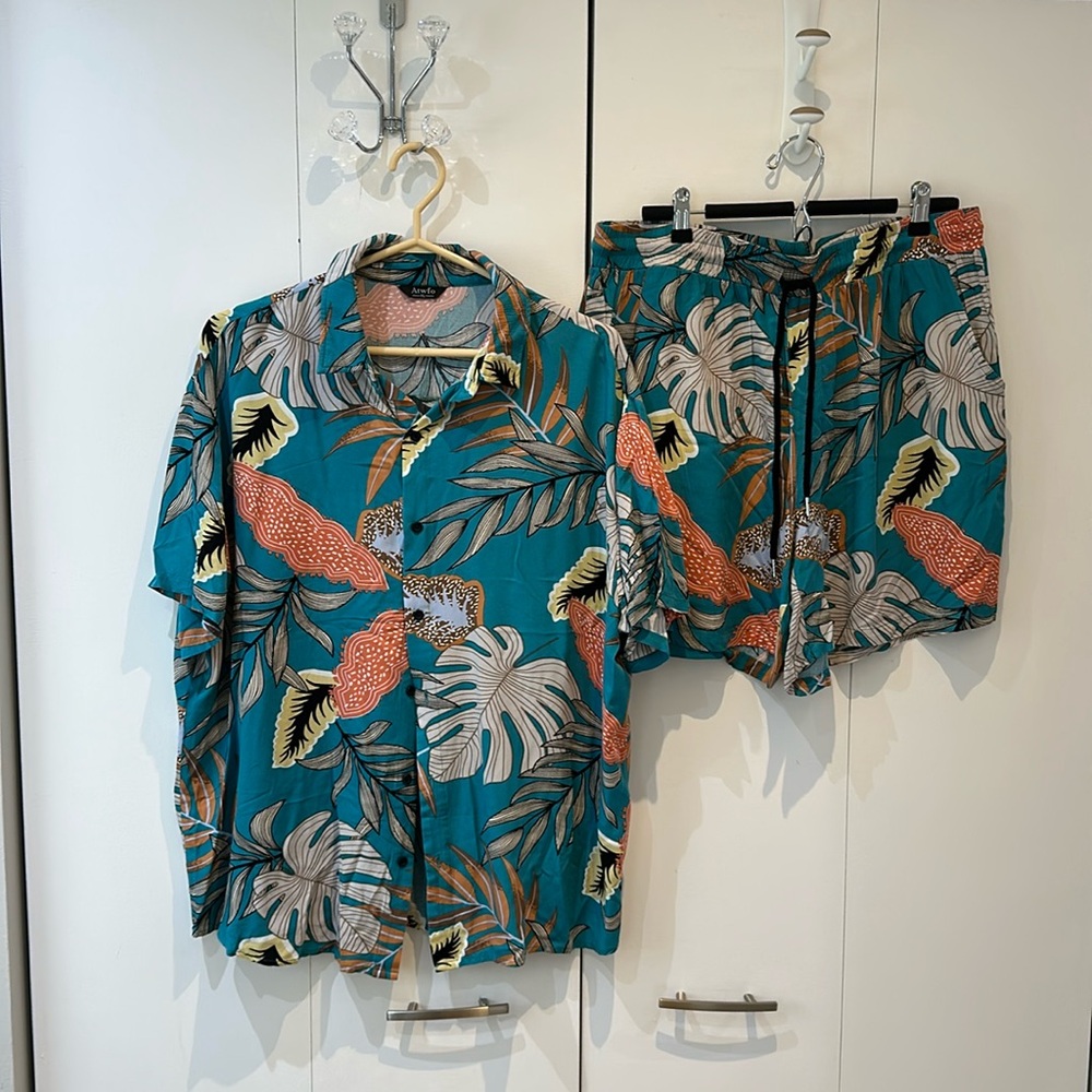 Vacation pattern Hawaiian matching summer set - blue